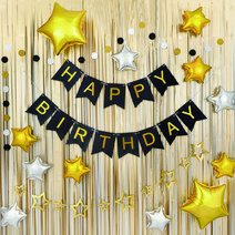 Best3종 생일파티 풍선장식 홈파티세트 M세트, 생일파티 은박커튼+가랜드 장식세트 [M세트]
