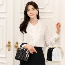 시크라인 와이드 플랫 리본 카라 진주 쥬얼 버튼 블라우스