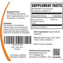 마이프로틴 BULKSUPPLEMENTS.COM 마카 뿌리 캡슐 - 보충제 남성용 여성용 추출물 3000mg 20일분채소 120개
