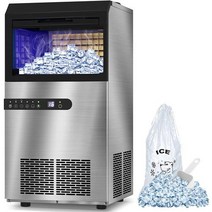 LifePlus 상업 제빙기 100Lbs24H 대 보관함이 있는 스테인레스 스틸 카운터 아래 양방향 물 공급 홈 파티 상점 사무실 바 독립, 단일모델명/품번
