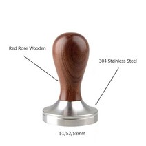 304 스테인레스 스틸 51mm 커피 머신 필터 홀더 delonghi ecp33.21 ecp35.31 익스프레스 바리스타용 바텀리스 포터필터, 레드 로즈우드 탬퍼