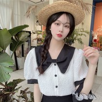 위위브렌 여성 우아한 빅카라 퍼프 소매 셔츠 남방