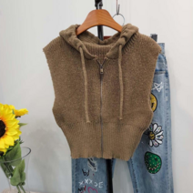 후드 니트 집업 조끼