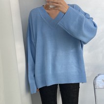 뜨개진 여성용 오버핏 옆트임 카드리 브이넥 니트