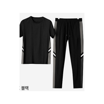 세트 쿨링 트레이닝 스포츠 여름 웨어 헬스 반팔 런닝, 블랙노멀