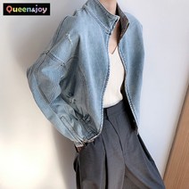 퀸앤조이 데미지 레트로 데님 블루종 자켓