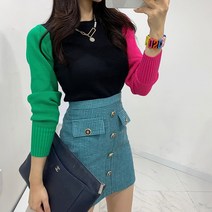 베이시코 / [재진행] 비비드 배색소매 포인트니트