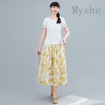[Myshe]여자 봄 캐주얼 플라워 스커트 잔꽃무늬 롱 스커트 juan225N1