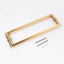 강화유리문손잡이 스텐 원형플랫 340 골드유광 철 목문 상가출입문, 1개