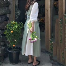 북유럽풍 순면 린넨 파스텔톤 앞치마 18종, 01.레이어드_완두콩색