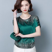 빅사이즈 라운드넥 반짝이 티셔츠 블라우스 중년 반팔 블라우스