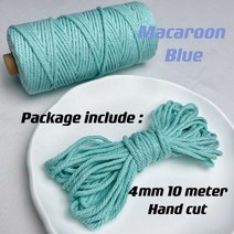 마크라메실 가방뜨개실 우동끈 마크라메DIY 여러 가지 빛깔의 마카롱 코튼 로프 수공예품용 다채로운 실 DIY 재료 방 벽걸이 장식 4mm 10m, 4mm 10meters, Macaroon Blue