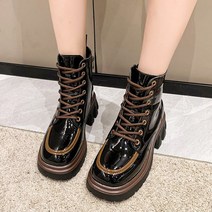 여자부츠 에나멜 발목 방한화 워커 앵클 스판 겨울 키작녀 키높이 6cm