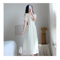 [HEIPANG] 여성 스퀘어 칼라 슬림 플라워 롱 원피스