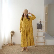 바보사랑 여자 면 코튼 플라워 V넥 플레어 맥시 롱원피스.옷자락(무료배송)