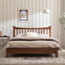 장인가구 쓰담 소나무원목 엔틱원목침대 슈퍼싱글 퀸 매트선택, 브라운월넛