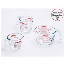 홈앤키친 파이렉스 계량측정컵 3P (250ml + 500ml + 1000ml), 전자레인지 식기세척기 냉동실 사용가능