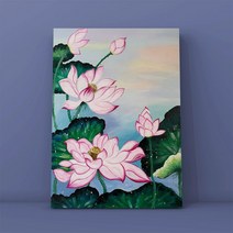 urkoteer DIY 명화 그리기 세트 40 x 50 cm 액자형 유화 붓 2세트 증정, 연꽃-03