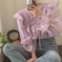 코코블랑 애나 리본 셔링 블라우스