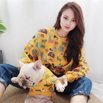 강아지견주커플룩겨울 옷 커플티 시밀러 트윈룩 강아지커플룩 견주옷 기모 애완견 소형견, 01.노란색, 부모 옷