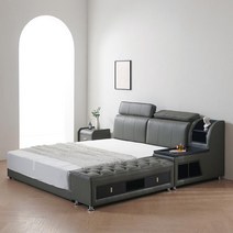 까사레브 베론 퀸 킹 침대 프레임 Q K 가죽 패브릭 ㄴ자협탁 베드벤치, A형-가죽-그레이(매트별도)