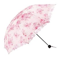 Honeystore 꽃무늬 프린트 빈티지 양산 자외선 차단 접이식 레이스 자수 우산 3 베이지