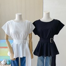 요시아나 [당일발송] 핏이 예쁜 필모어 핀턱 벨티드 페플럼 블라우스 -2컬러