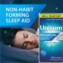 Unisom 유니솜 꿀잠 보조제 100소프트겔 Nighttime Sleep-Aid Gels Diphenhydramine HCI 100 Count