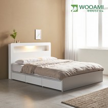 우아미가구 모노 비즈 LED 3서랍수납형 독립스프링 SS 침대 DM5017, 화이트