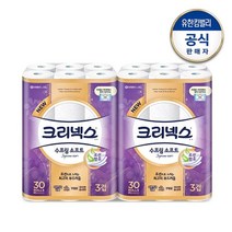 크리넥스 수프림소프트 천연펄프 3겹 롤화장지 30m, 30롤, 2팩