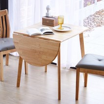 [리비니아] HPM / 원목 크리미 접이식 확장형 원목 4인 카페 테이블/의자2개/테이블단품 2color, 원목 원형 - 내츄럴