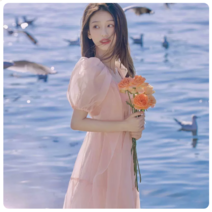 TSS 핑크 퍼프 슬리브 미니 드레스 셀프 웨딩스냅 원피스