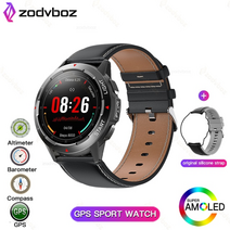 스마트워치 헬스워치 웨어러블 zodvboz gps watch men 고도 기압 나침반 스포츠 시계 ip68 방수 GPS 위치 smartwatch for xiaom huaweii, 검은 가죽