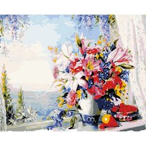 손으로 그린 diy 유화 장식 그림 아크릴 디지털 유화 DIY 유화 세트, 클레마티스, 40*50cm 스트레치 내부 프레임 컬러 박스 포장