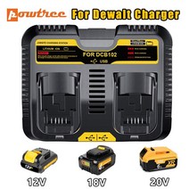 디월트충전기 호환 Powtree DCB102 리튬 이온 배터리 충전기 Dewalt 용 듀얼 포트 12V 14.4V 18V 20V DCB20, 02 EU