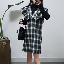 제이후 체크 프릴 뷔스티에 폴라 미니 원피스
