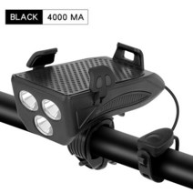 자전거벨다기능 4 in 1 자전거 라이트 손전등 경적 알람 벨 전화 홀더 보조베터리 액세서리 사이클링 프론, 04 Black 4000mAh