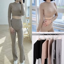 힙스 여성 골지 크롭 트레이닝 세트 3color 부츠컷 데일리 요가복 필라테스복