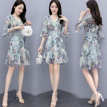 여름 미디 중년여성 빅사이즈 2XL 88 데일리 쉬폰원피스 C61174