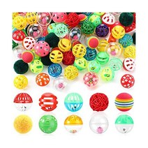 Hungdao 100 조각 고양이 장난감 플라스틱 시끄러운 고양이 장난감 공 벨 새끼 고양이 체이스 Pounce Rattle 장난감 구색 플라스틱 격자 공 거품 공 모피 Pomp