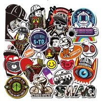 리벨르 게임카드 우주인 해골 데칼스티커 자전거 오토바이 헬멧 킥보드 노트북 휴대폰 스티커, 1세트(스컬1+트럼프1+스웩1)