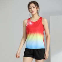 러닝복 마라톤복 신제품 여성 러닝 세트 마라톤 조깅 슈트 조끼 + 반바지 체육관 민소매 스포츠웨어 육상 의류 운동복, L, red Thanks