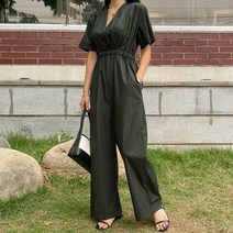밴딩브이넥와이드점프수트
