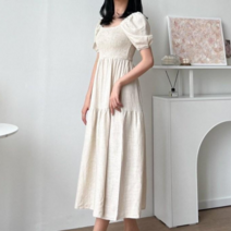 투디 린넨 스모크 오프숄더 원피스 롱원피스