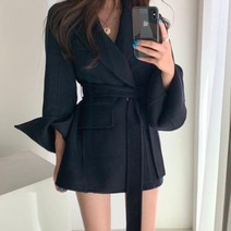 오버클래쓰 여성 미디기장 코트 기본 허리끈 심플 긴팔 아우터
