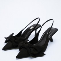 ZARA 자라 가을 신상품 여성화 블랙 레드 리본 힐 뮐러