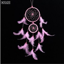 DFMEI 화이트 세컨드 드림캐쳐 홈퍼니싱 웨딩 장식 깃털공예품 풍경걸이 기프트XR067, DFMEI 핑크색