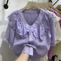 여성 반팔 티셔츠 프릴 블라우스 브이넥 반팔티 5부 반소매 면티 여자반팔티 인박카061