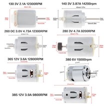 DC 기어 모터 RS365 DC 모터 3V 6 V 12V130 260 280 380 385 헤어 드라이어 용 고속 카본 브러시 전기 DIY, 01 130 3V