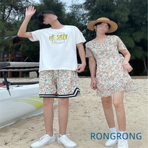 신혼여행 시밀러룩 원피스 반바지 세트 커플 비치웨어 휴양지 허니문 바캉스룩 Zuhty 증정
